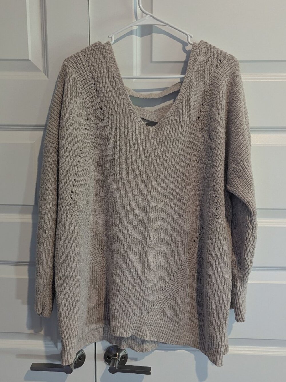 Torrid - Taupe V-Neck Sweater with Lace-Up Back Detail - 3X